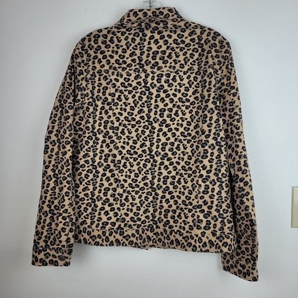 New Direction Leopard Print Women's Jean Jacket silver buttons edgy classic L - Picture 4 of 11